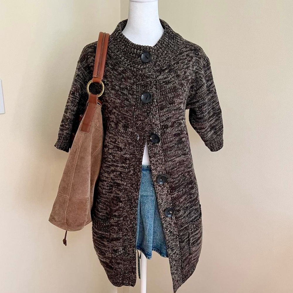 Vintage Y2K Wool Knit Twee Preppy Grunge Babydoll Cardigan Sweater Duster XS